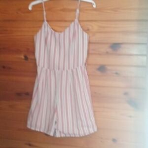 women large short romper ivory with blue pink stripes