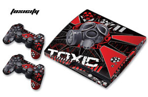 Skin Decal Wrap For PS3 Slim PlayStation 3  Console + Controller Toxicity Red