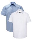 Russell Mens Mans BLUE or WHITE Short Sleeve Herringbone Shirt