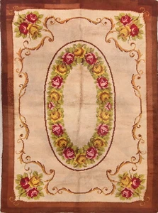 Vintage Floral Savonnerie French Area Rug Hand-knotted Home Decor 6'x9' Carpet - Picture 1 of 12