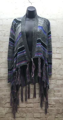 Cárdigan largo pequeño suéter Allison Brittney para mujer frente abierto tejido multicolor Foto 1 de 4