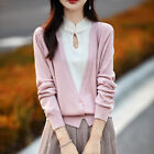 Womens Fake Two Piece Qipao Collar Long Sleeve Wool Blend Knitted Sweater Jumper