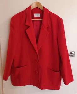 Katies Vintage 80s Single-Breasted Coat Jacket Size 14 Red Wool Blend Blazer - Picture 1 of 5