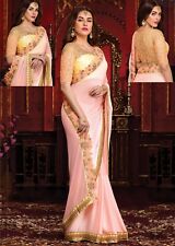 Light Peach Satin with Georgette Saree with Blouse.