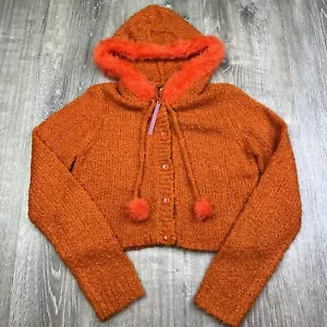 Unif Fuku Fuzzy Cárdigan Recortado con Capucha Suéter Talla Mediana Naranja NUEVO - Imagen 1 de 11