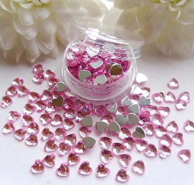 3D Nail Art 'Pale Pink' 4mm Rhinestone Hearts Pot Flat Back app 190pcs Gems Tip