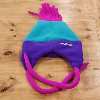 Vintage Columbia Beanie Hat Cap Green Purple 90s Youth S/M Kids Boys Girls - Image 1 of 4