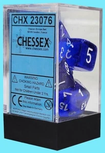 CHESSEX 7 POLYHEDRAL DICE SET TRANSLUCENT BLUE with WHITE NUMBERS CHX23076 rpg - Picture 1 of 3