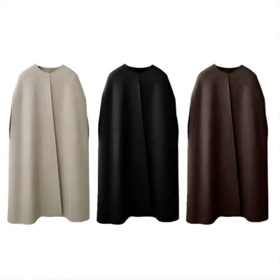 Femme Faux Laine Long Cape Poncho Gilet sans Manche Japonais - Photo 1/4