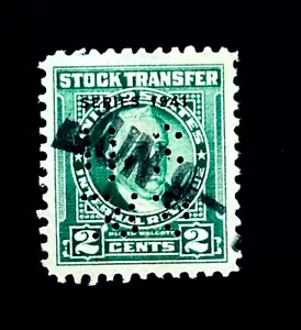 US Stamp - 1941 Stock Transfer Revenue Perfin Wolcott 2c Used r18 - Picture 1 of 2