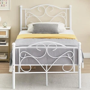 Twin Size Bed Frame Metal Platform Curved Headboard & Footboard for Girls White - Picture 1 of 10