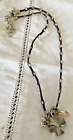 Brighton Necklace Charm Karma Cross Silver Tone Brown Corded preowned
