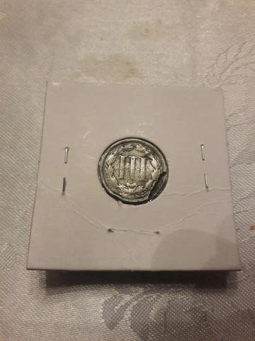 Error1870 Nickel U.S. III Three-Cent Piece 3c Ragged Clip Lamination Reverse Rim Cover
