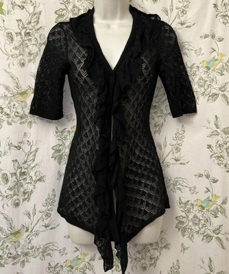 Cárdigan Covington Negro Gótico Romántico Boho Encaje Tejido Volantes PM Foto 1 de 4