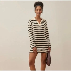 Reformation Doreen Size S Cashmere Polo Dress Gossamer Black Stripes - Picture 1 of 14