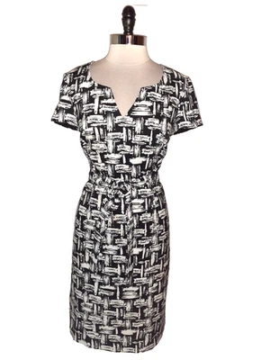 JONES NEW YORK Size 12 Sheath Dress Black Ivory Short Sleeve Knee Length - Image 1 of 4