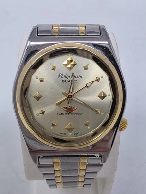 Vintage Philip Persio Gold Dial Men's Watch Silver Bracelet New Battery - Image 1 of 4