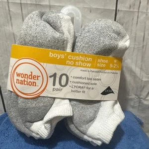 Wonder Nation Boys 10 Pair White Gray No-Show Socks Size 9 - 2 1/2 NEW - Picture 1 of 4