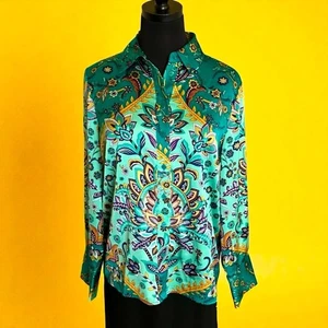 Rachel Zoe Button Down Satin Top New Seventies Design Pointed Collar XS - Picture 1 of 7