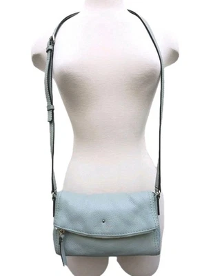 Bolso Bandolera Kate Spade Verde Gris Cuero Guijarro Solapa Bandolera Cremallera Pequeño Foto 1 de 4