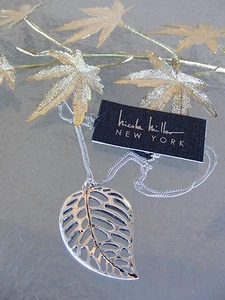 Nicole Miller New York Double Stranded Silvertone 18" Adj Leaf Necklace New - Picture 1 of 5