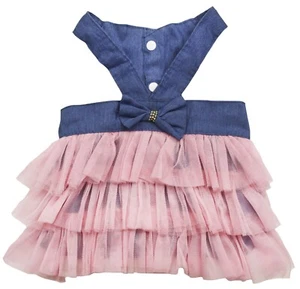 Dark Blue Denim Overall Pink Gauze Skirt Dress For Doggy Cats Pet Outfits - Imagen 1 de 2