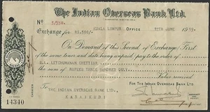 (BL Malaya Indien Übersee Bank 1939-40 KUALA LUMPUR Schecks x 3 verschiedene - Bild 1 von 6