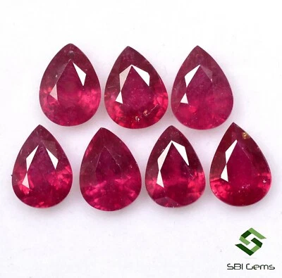 10.17 Cts Natural Ruby Pear Cut 8x6 mm Lot 07 Pcs Reddish Shade Gemstones GF - Image 1 of 4