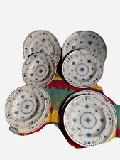 Denmark Furnivals Limited blue Fluted floral 10" 10pcs Vntg Dinner plates