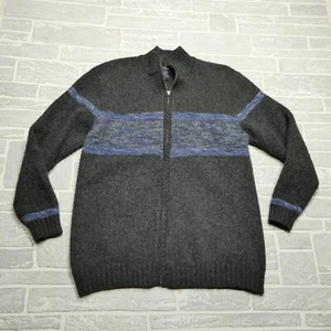 Roots Jeans Wool Sweater Jacket Adult XL Gray Blue Full Zip Mock Neck Mens - Picture 1 of 11