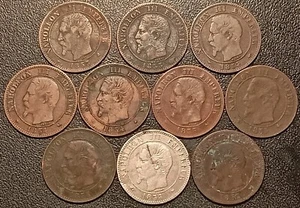 Napoléon III - lot de x10 2 centimes tête nue ! de 1853 à 1857 !! - Imagen 1 de 2
