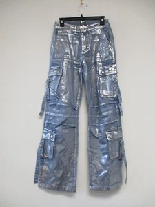 VIbrant MIU Metallic Wide Leg Cargo Pants Womens Small Silver 26x33 - Picture 1 of 12