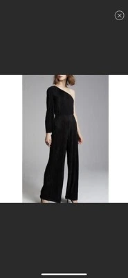 Mono Alice + Olivia Keiko Un Hombro Negro Plisado Pierna Ancha Talla 2 Foto 1 de 4