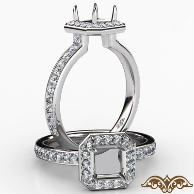 Asscher Diamond Cathedral Engagement Halo Pave Setting Semi Mount Ring 0.45Ctw - Image 1 of 4
