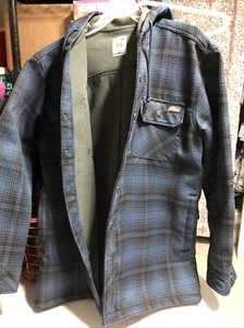 Dickies Hooded t Mens -M-M--38-40- Blue Plaid Workwear Snap Shirt Jacket - Picture 1 of 3