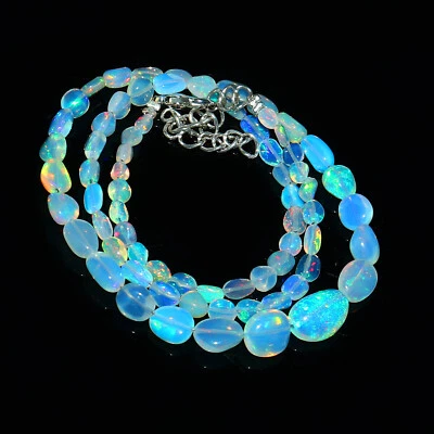 Natural Ethiopian Welo Fire Opal Tumble Beaded Gemstone Necklace 16 Inches - Image 1 of 4