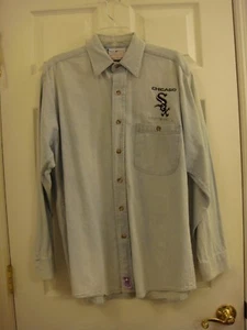 Sunburst Sportswear Chicago White SOX Long Sleeve Denim Shirt Mens Sz M USA Made - Picture 1 of 8