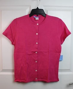 NWT White + Warren Pink 100% Cotton Short Sleeve Button Cardigan Sweater Sz M - Picture 1 of 3