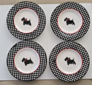 Scottie Dog schwarz weiß Hahnentritt Menge 4 Dessertteller Mesa Home Products - Bild 1 von 11