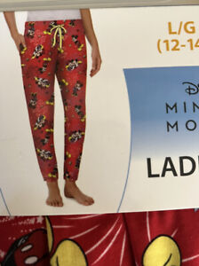 Women’s L (12-14)Mickey & Minnie Mouse Jogger Style Pajama Pants pockets Disney