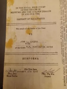 Authentic US Navy Realm Of The Deep Subpoena District of Equatorius 1947- DD781 - Picture 1 of 9