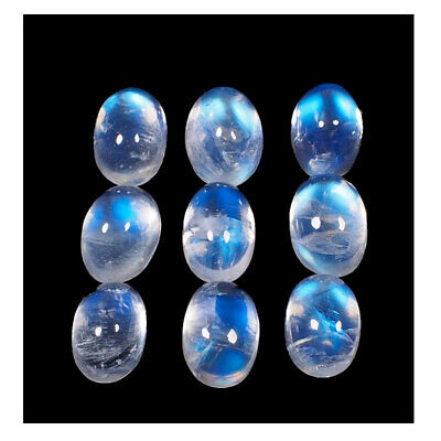9 Pcs Natural Blue Moonstone 7mm*5mm Untreated Cabochon Gemstones Wholesale Lot • 19.99€