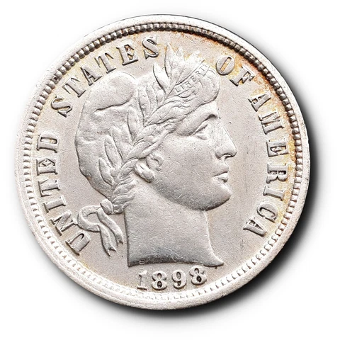 1898 Barber Dime Silver  10c AU Details Cover