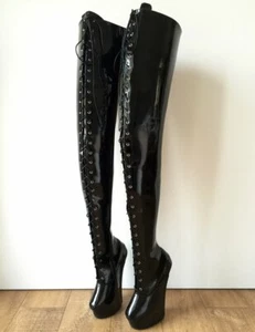 Extreme High Heel Lace Up Boot Fetish Heelless Hoof Sole Wedge Platform Horse Bo - Picture 1 of 6