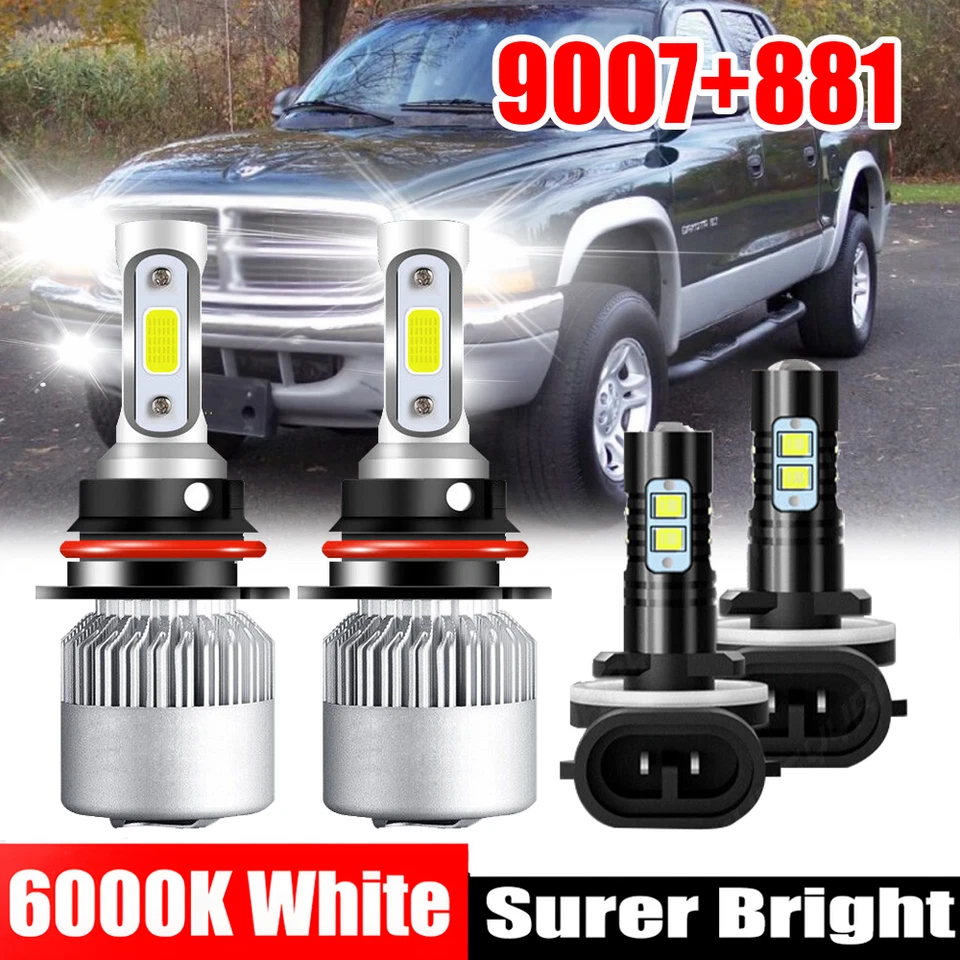 Combo 9007 Faro LED + 881 Kit Bombillas Antiniebla WH Para Dodge Dakota 2001-2004 Foto 1 de 4
