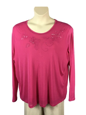 Blusa Top Relativity Mujer Talla Grande 2X Rosa Cuentas Manga Larga Nylon Foto 1 de 4