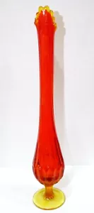 Fenton Amberina orange gerippt & Daumenabdruck geschwenkte Vase MidCentury Kunst Glas - Bild 1 von 9