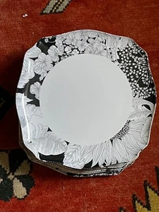 7 NWT Liberty Of London Target Black White Yellow Floral Melamine Dinner Plates - Picture 1 of 6