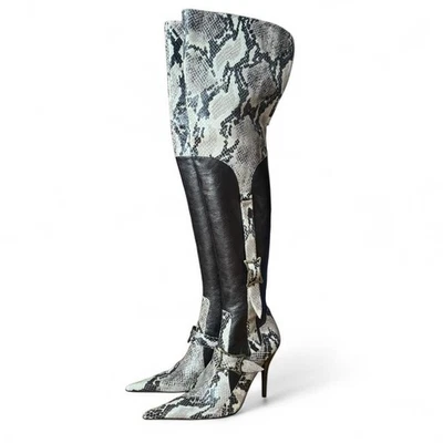 Botas de tacón alto sobre la rodilla de cuero con estampado de serpiente negras y tostadas Y2K Bronx 36 Foto 1 de 4