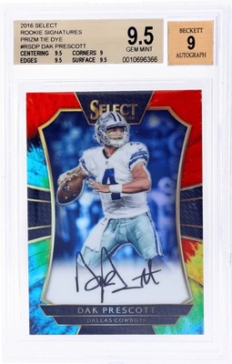 2016 Panini Select Dak Prescott Rookie Auto Tie Dye Prizm #RSDP /25 BGS 9.5 RC - Image 1 of 2